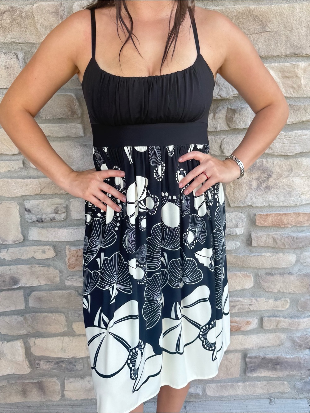Maggy London Black & White Floral Midi Dress
